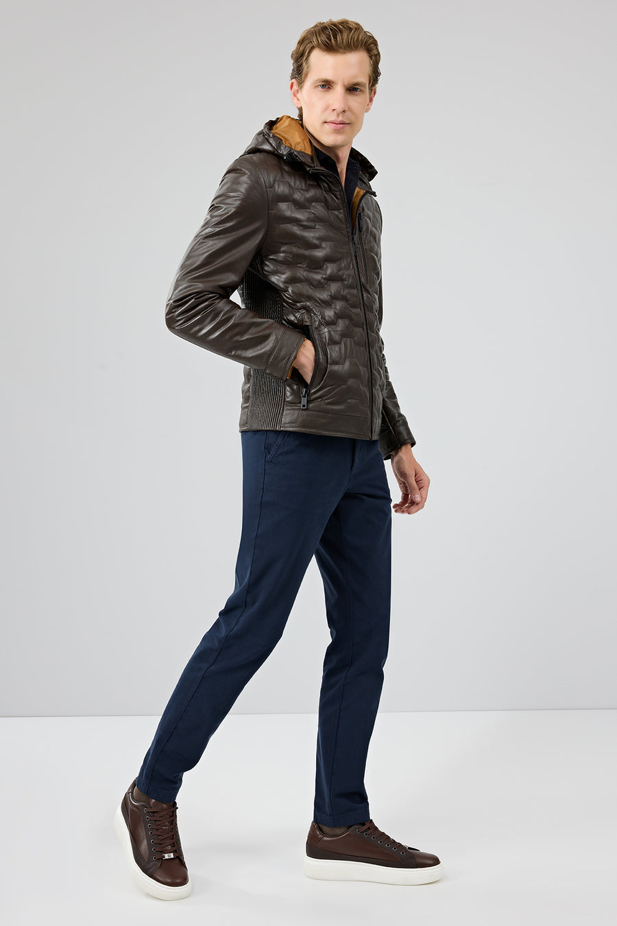 Silva Men's Brown Hooded Leather Jacket