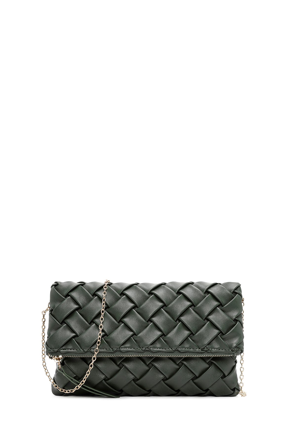 Women's Green Long Strap Braided Clutch Bag 24WBD295829 | Derimod