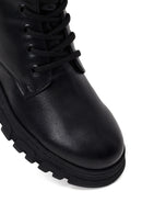 Woman Black Lace-up Zip Closure Thick-soled Combat Boots | Derimod