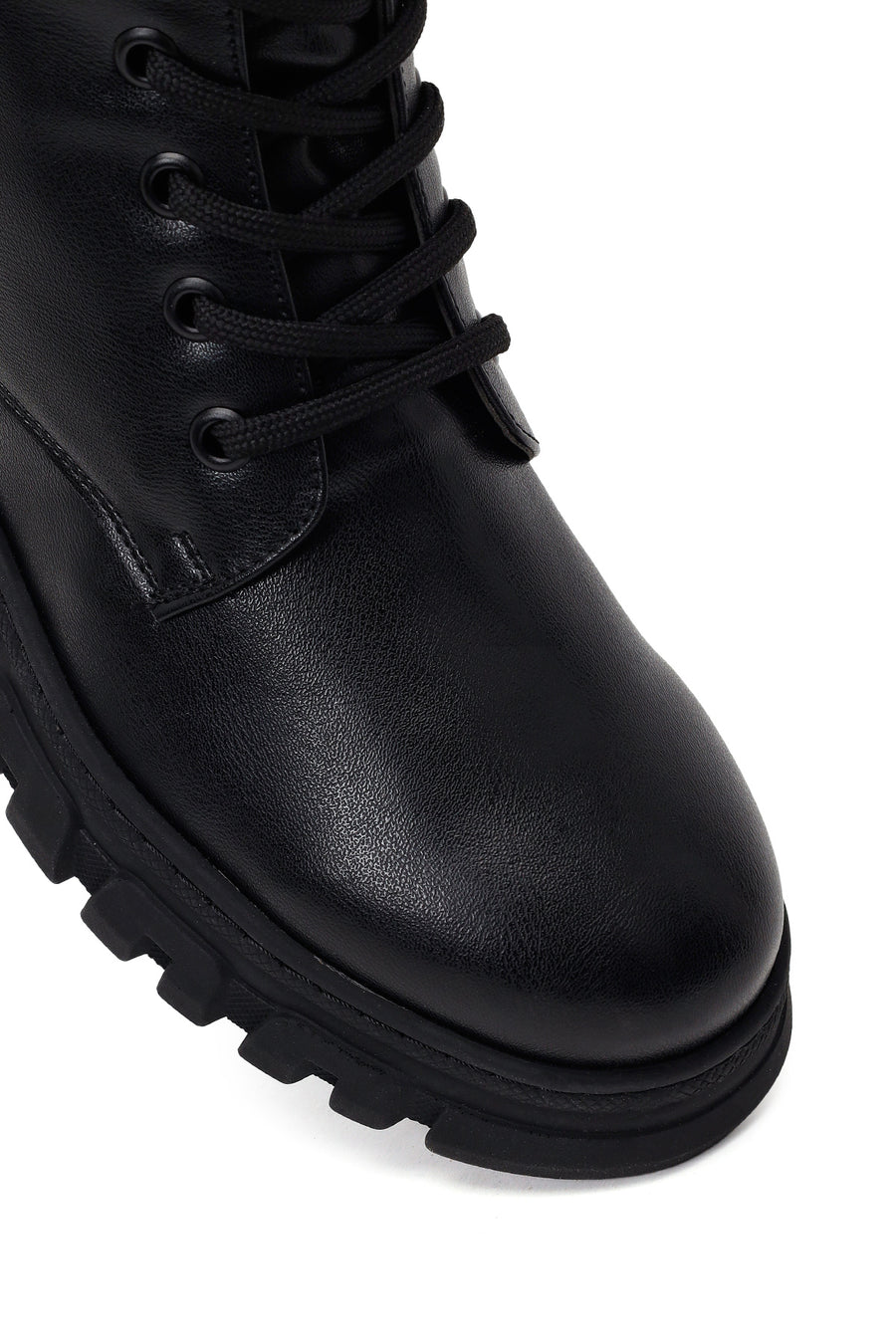 Woman Black Lace-up Zip Closure Thick-soled Combat Boots