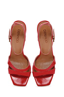 Kadın Kırmızı Bilekten Bantlı İnce Topuklu Rugan Deri Sandalet | Derimod