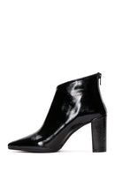 Women's Black Patent Leather Zippered Classic Heeled Boots | Derimod