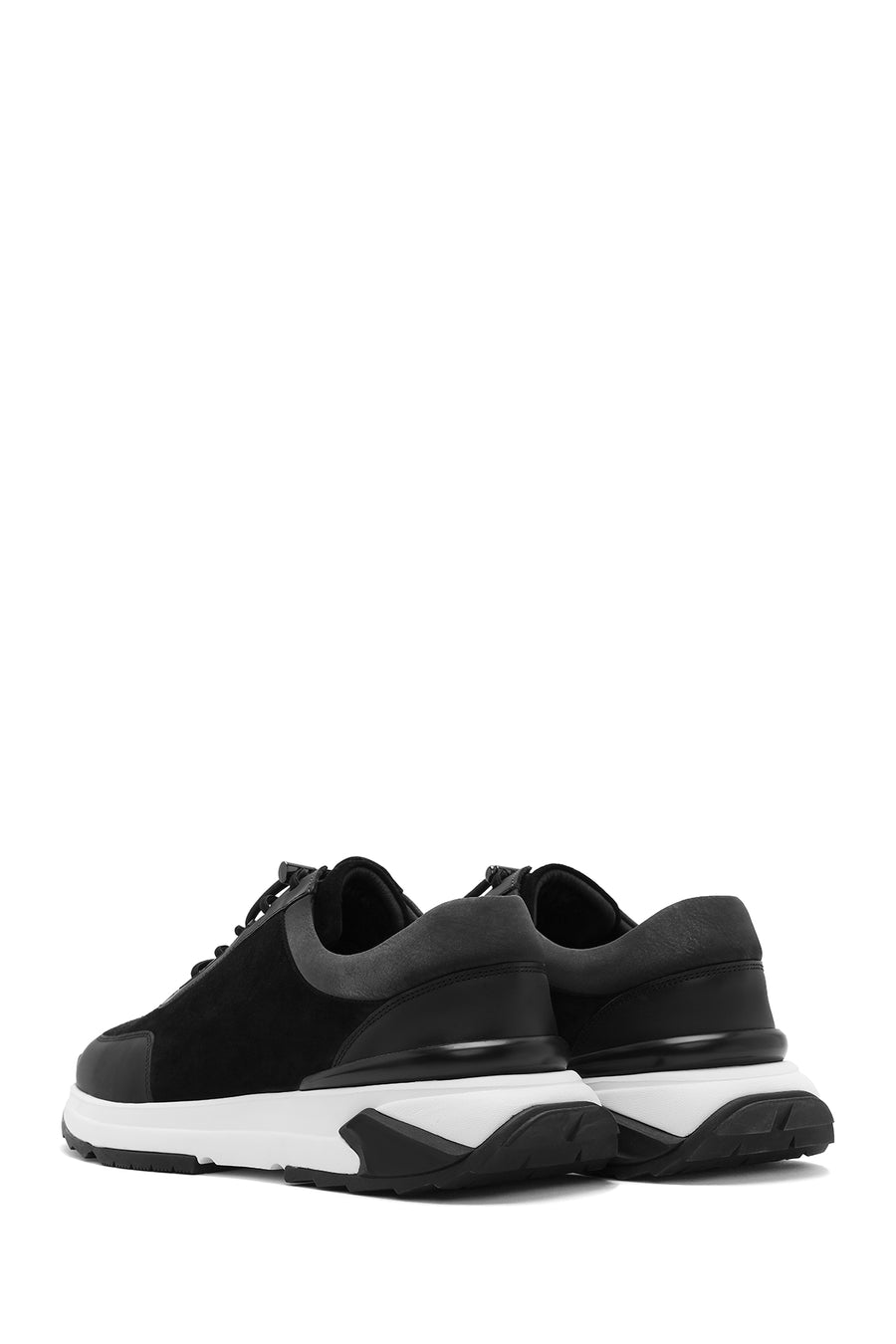 Erkek Siyah Kalın Tabanlı Bağcıklı Süet Deri Sneaker