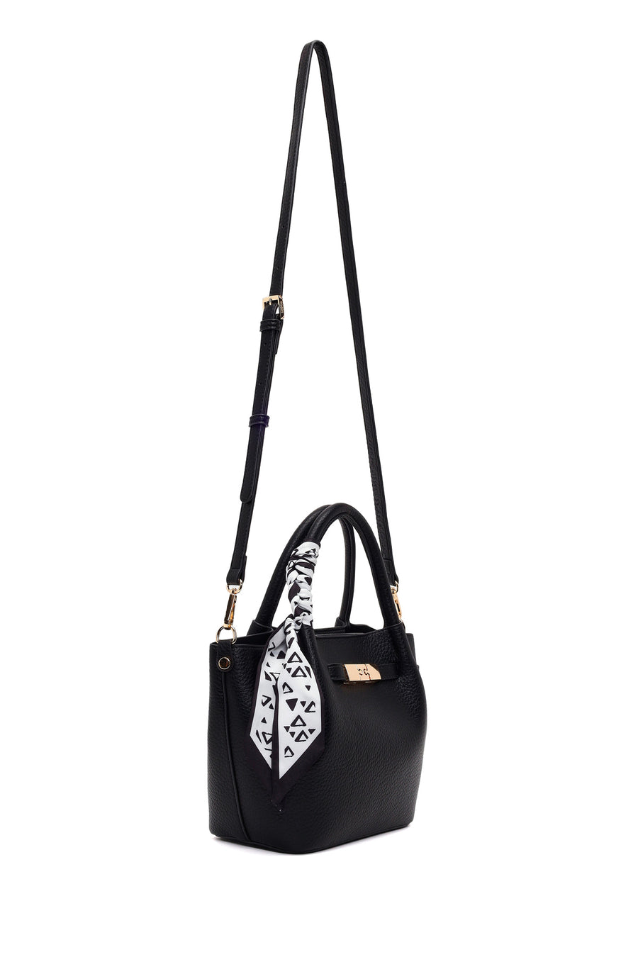 Woman Black Mini Shoulder Bag with Long Strap and Accessory