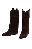Woman Brown Chunky Heeled Suede Boots | Derimod