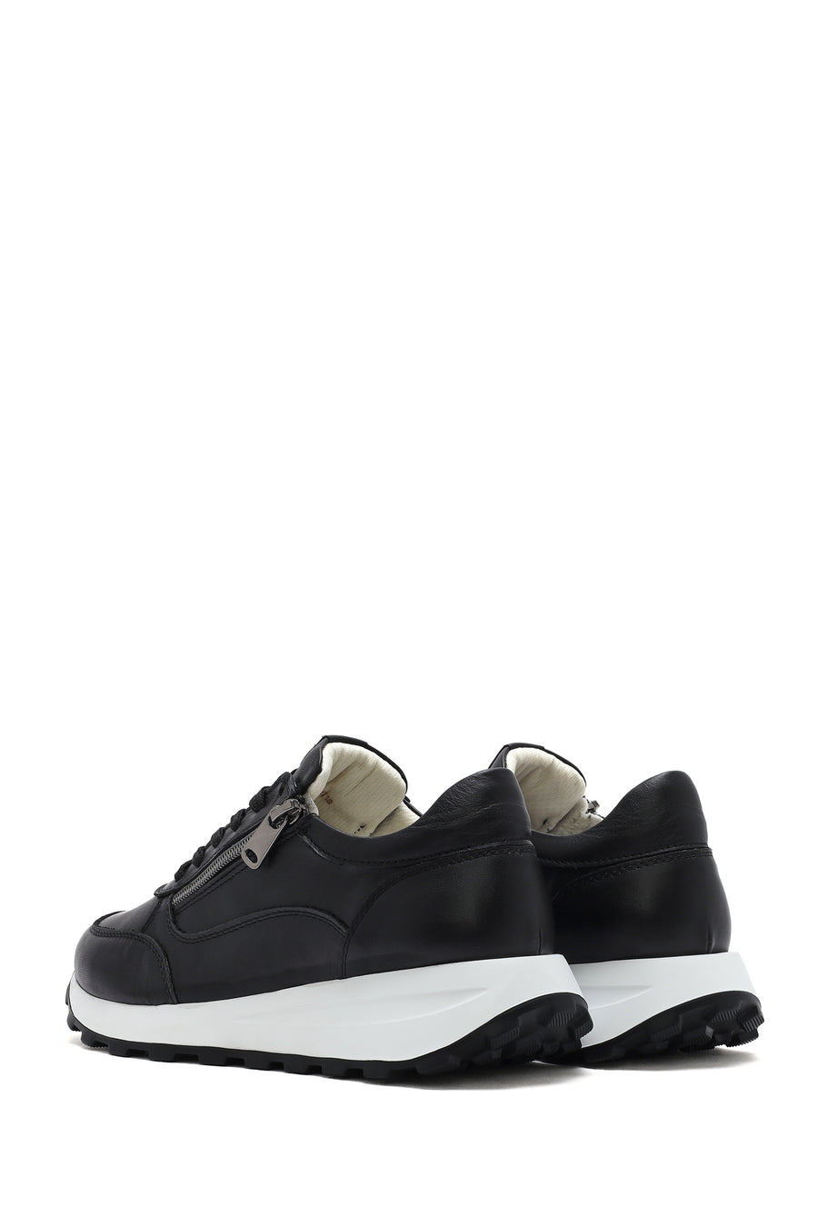 Women's Black Lace-Up Side Zip Leather Sneakers