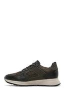 Men's Khaki Leather Suede Detailed Thick Soled Sneaker | Derimod