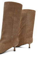 Women's Beige Thin Heeled Suede Leather Boot | Derimod