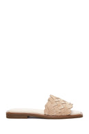 Women's Beige Knit Leather Slippers | Derimod