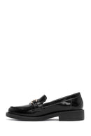 Women's Black Buckle Detailed Leather Masculine Loafer | Derimod