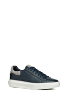 Geox Men's Navy Blue Deiven Lace-Up Leather Casual Sneaker | Derimod