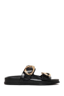 Woman Black Double-Buckle Slippers | Derimod