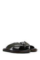 Men's Black Leather Slippers | Derimod