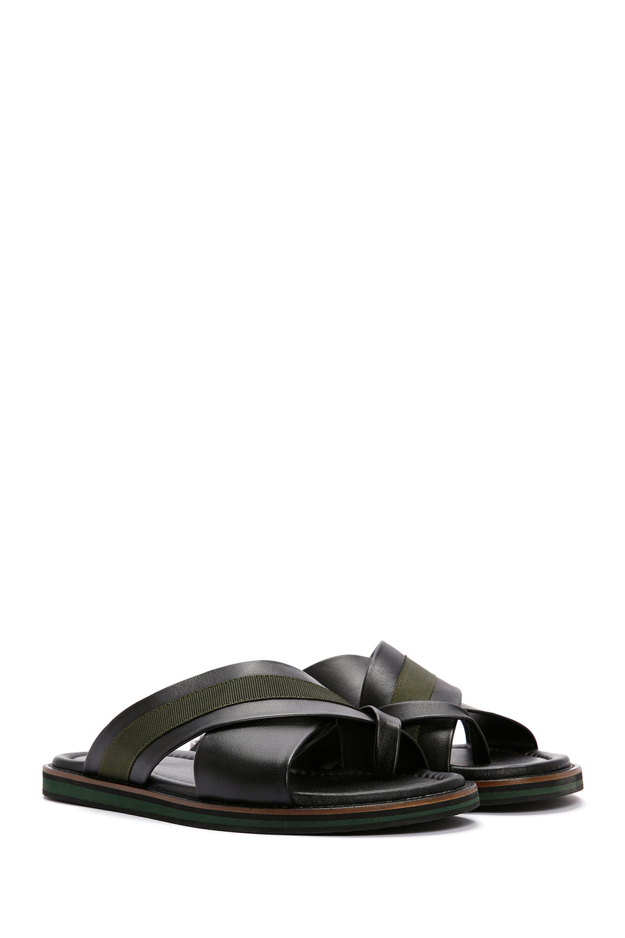 Men's Black Leather Slippers
