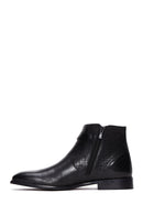 Men's Black Buckle Detailed Leather Classic Zipper Boots | Derimod