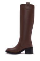 Women's Brown Thick Heeled Leather Boot | Derimod