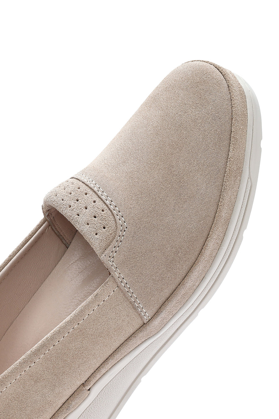 Women's Beige Wedge Heel Suede Leather Comfort Loafer