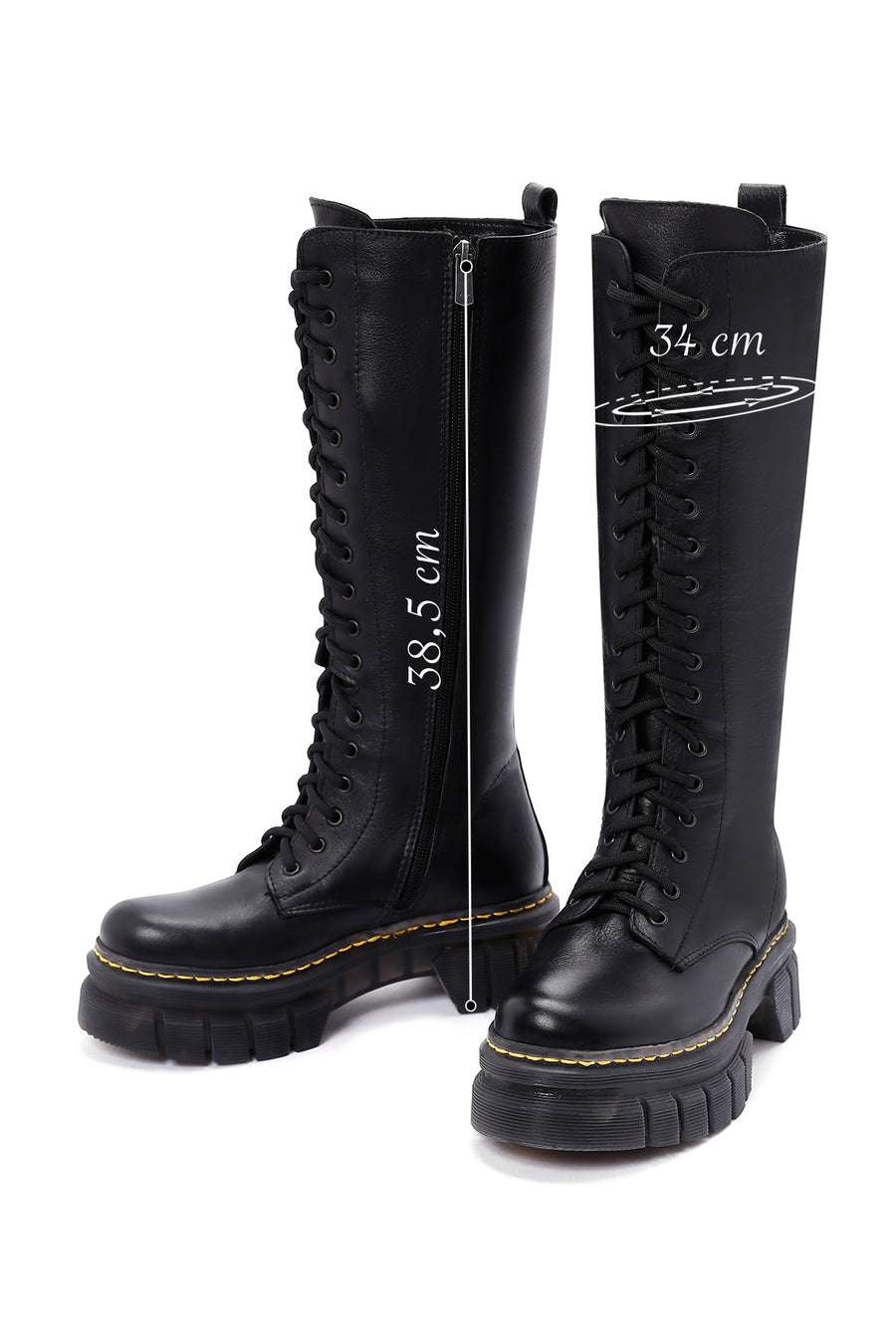 Women's Black Zippered Thick Soled Casual Leather Boots