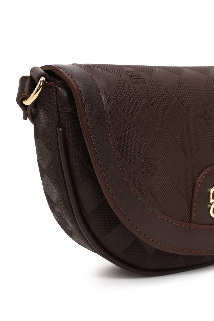 Woman Brown Long-Strap Printed Mini Crossbody Bag