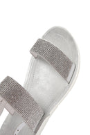 Kadın Gümüş Taşlı Düz Sandalet | Derimod