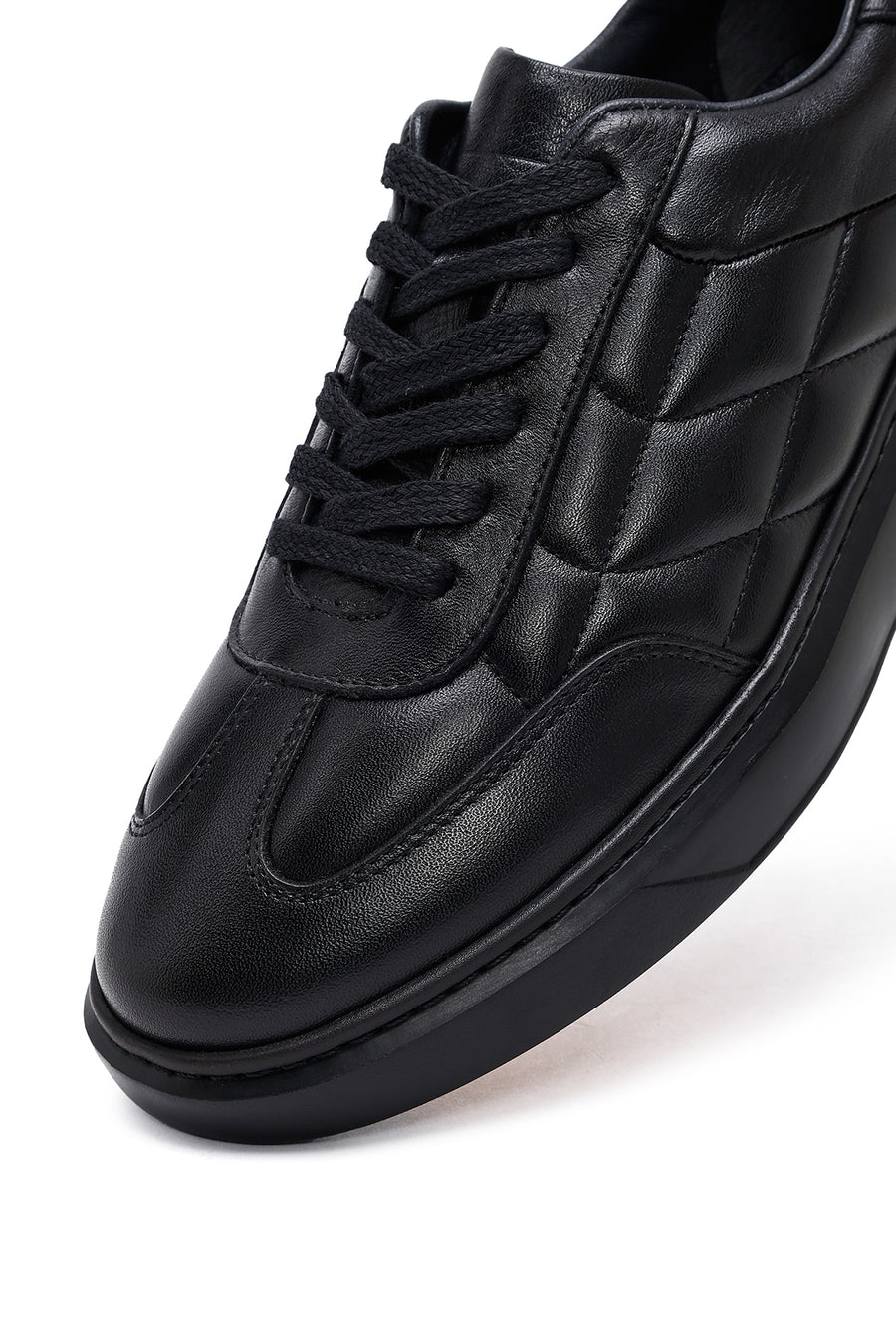 Erkek Siyah Bağcıklı Kalın Tabanlı Baskılı Deri Sneaker