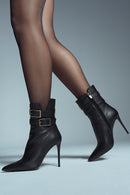 Women's Black Thin Heel Zippered Leather Boots | Derimod