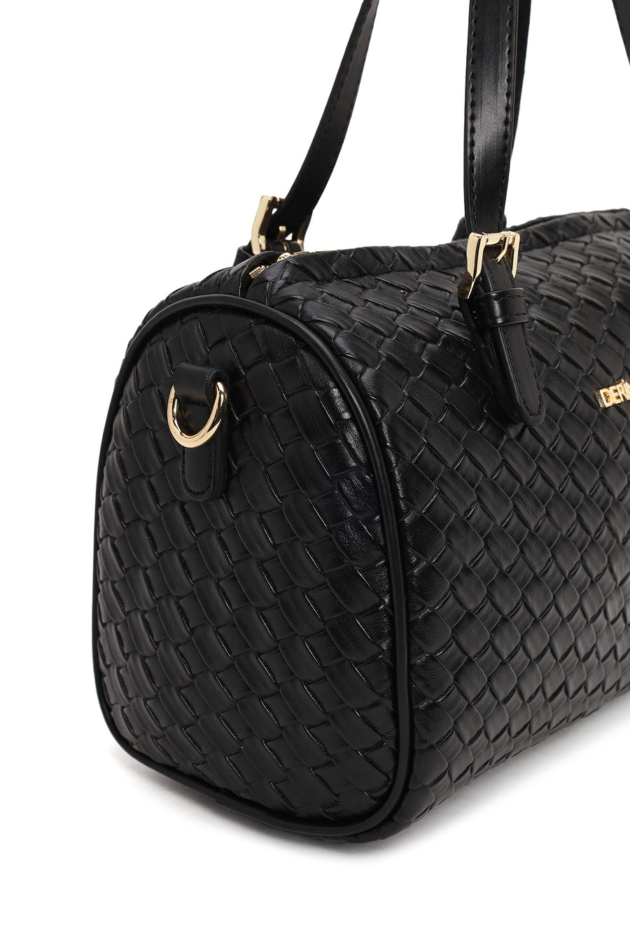 Woman Black Long-Strap Woven Shoulder Bag