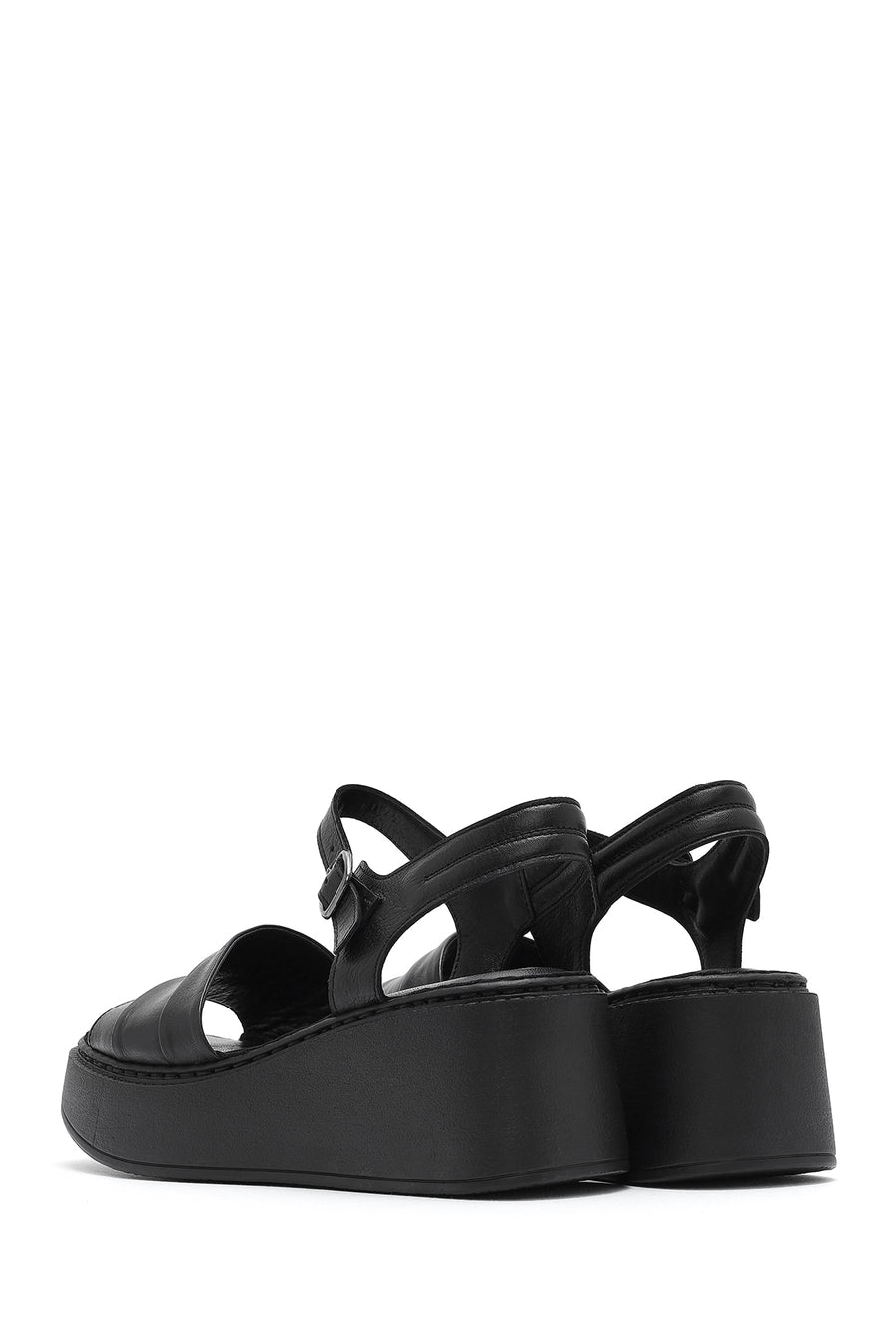 Women's Black Thick Soled Leather Comfort Sandals