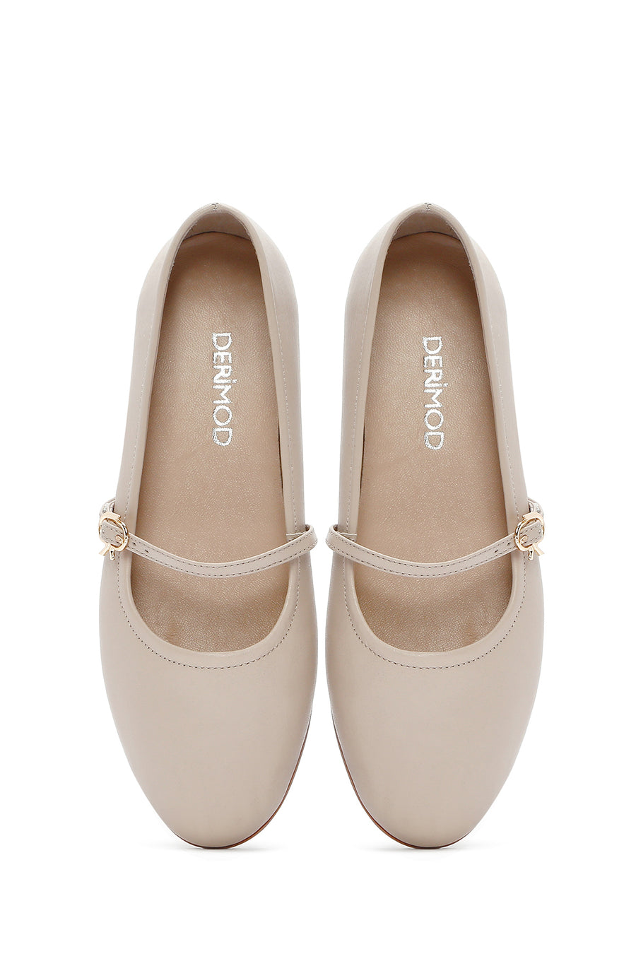 Women's Beige Strap Leather Ballerinas