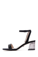 Women's Black Ankle Strap Transparent Heeled Sandals | Derimod