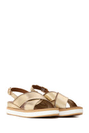 Woman Gold Filled Heeled Metallic Leather Sandal | Derimod