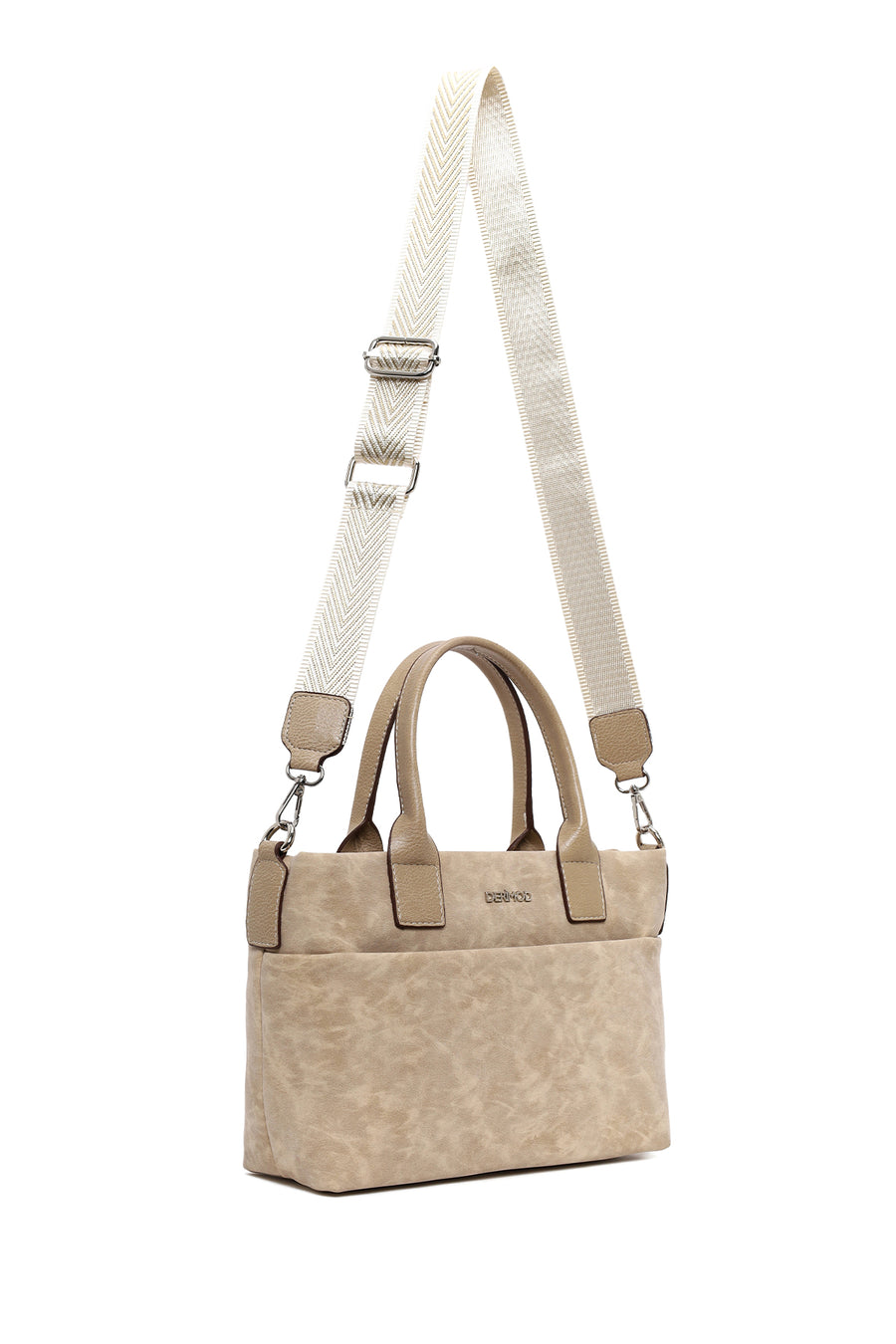 Woman Cream Long-Strap Nubuck Shoulder Bag