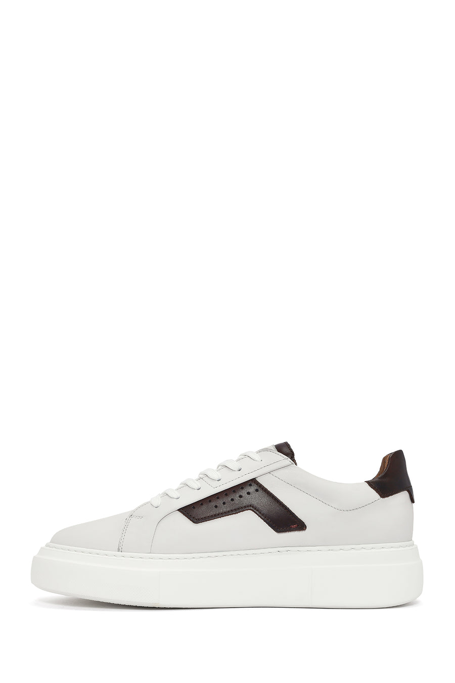 Men's White Lace-up Thick-Sole Leather Sneaker
