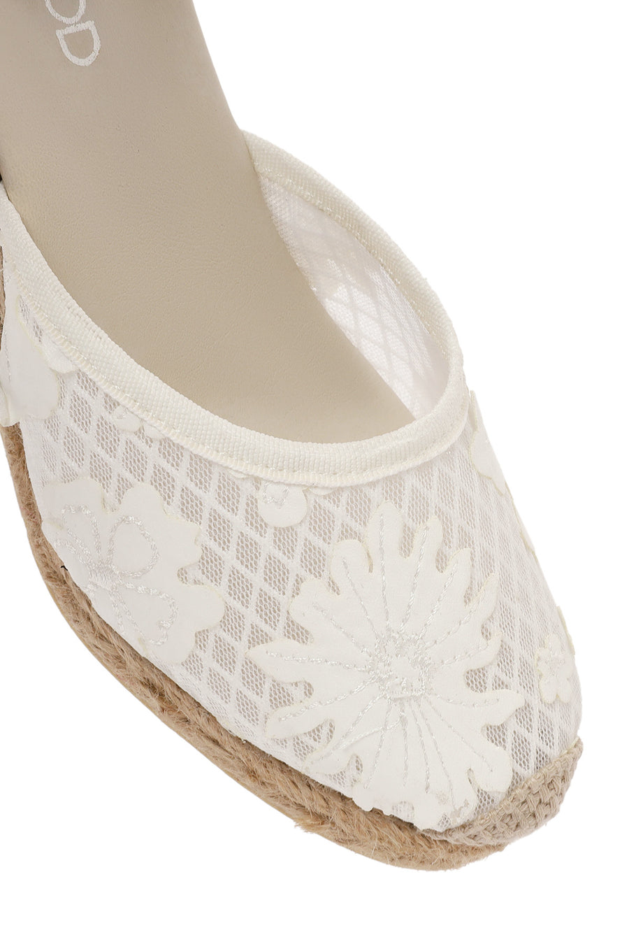 Women's Cream Ankle Strap Patterned Wedge Heel Espadrilles