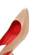 Derimod Gritti Women's Beige Open Back Short Thick Heeled Leather Shoes | Derimod