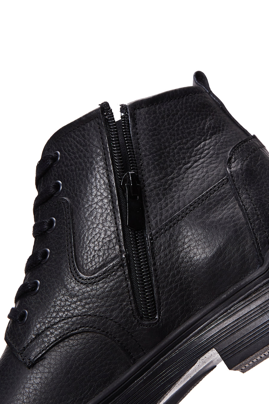 Men's Black Leather Zippered Casual Boots