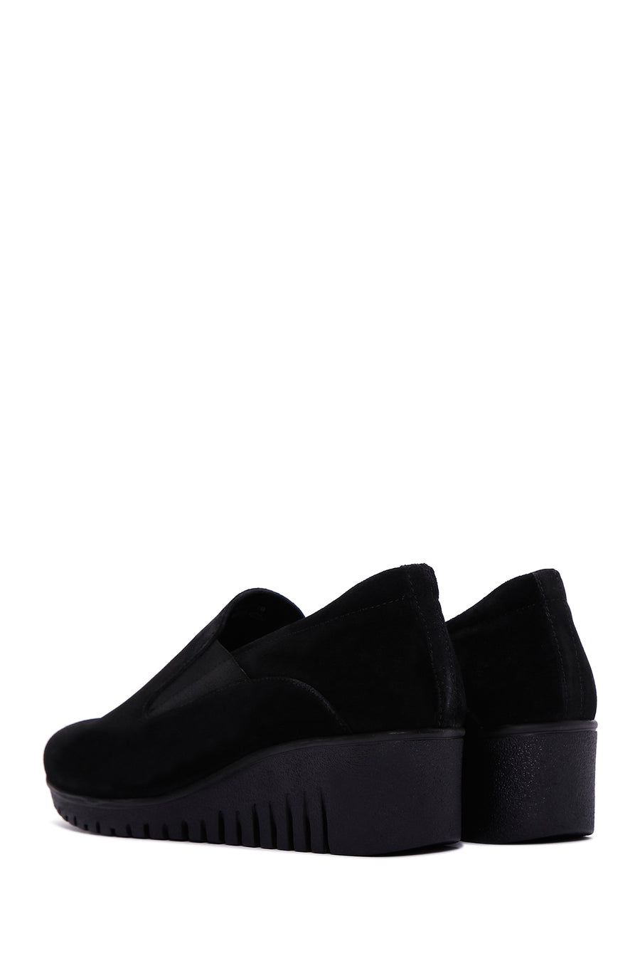 Kadın Siyah Deri Comfort Dolgu Topuklu Loafer