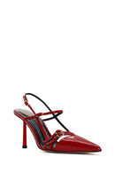 Women's Red Ankle Strap Open Back Heeled Patent Leather Shoes | Derimod