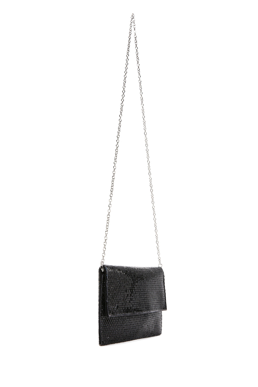 Women's Black Long Chain Strap Stone Evening Clutch Bag