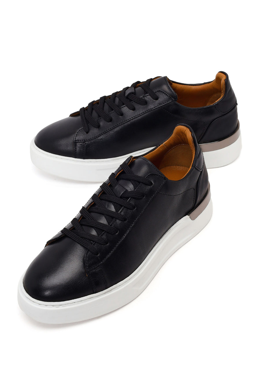 Erkek Siyah Bağcıklı Kalın Tabanlı Deri Sneaker