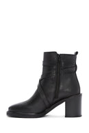 Women's Black Thick Heeled Leather Zipper Boots | Derimod