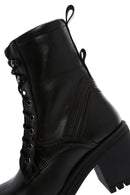 Women's Black Leather Zippered Heeled Boots | Derimod