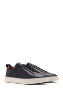 Men's Navy Blue Elastic Leather Sneakers | Derimod