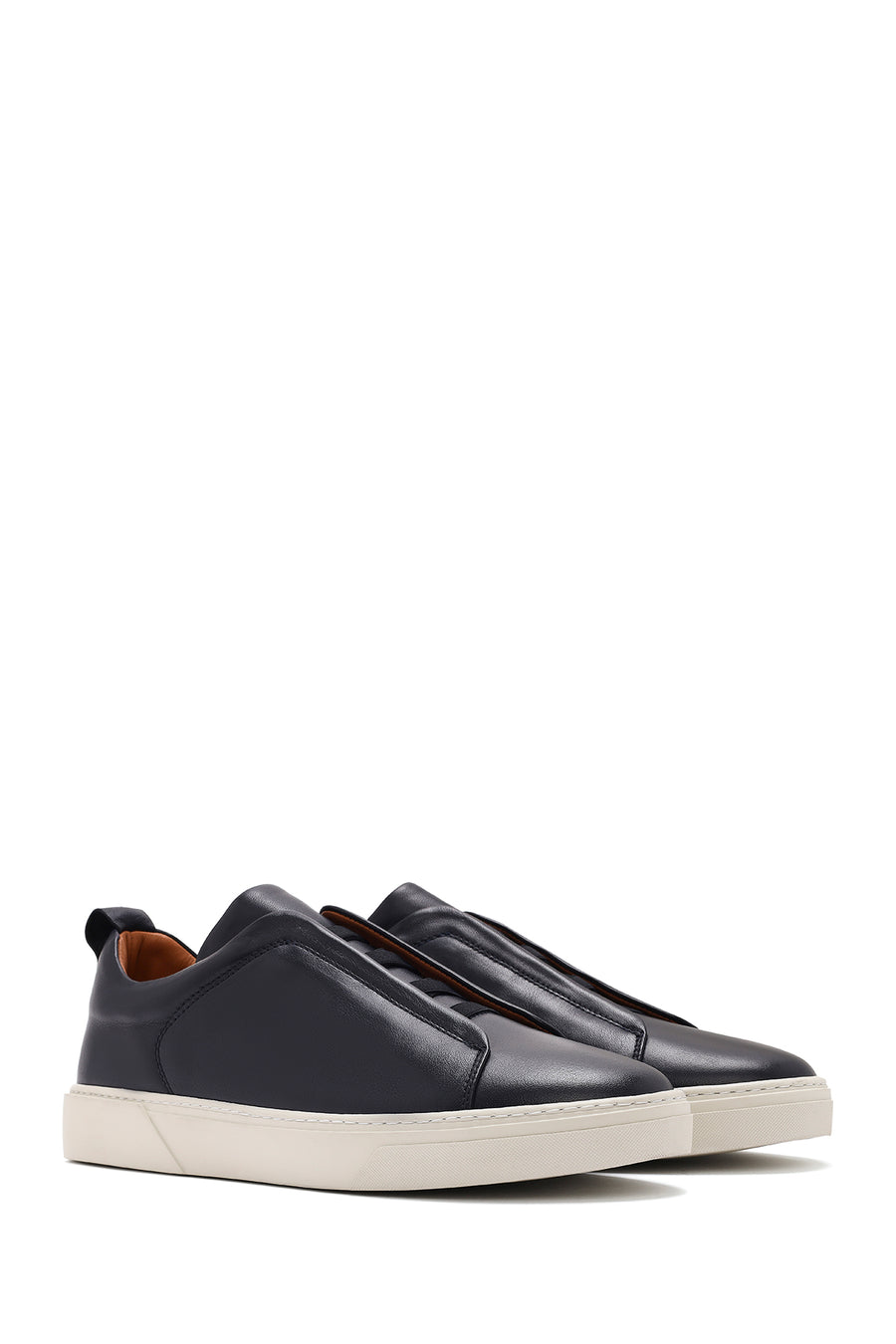 Men's Navy Blue Elastic Leather Sneakers