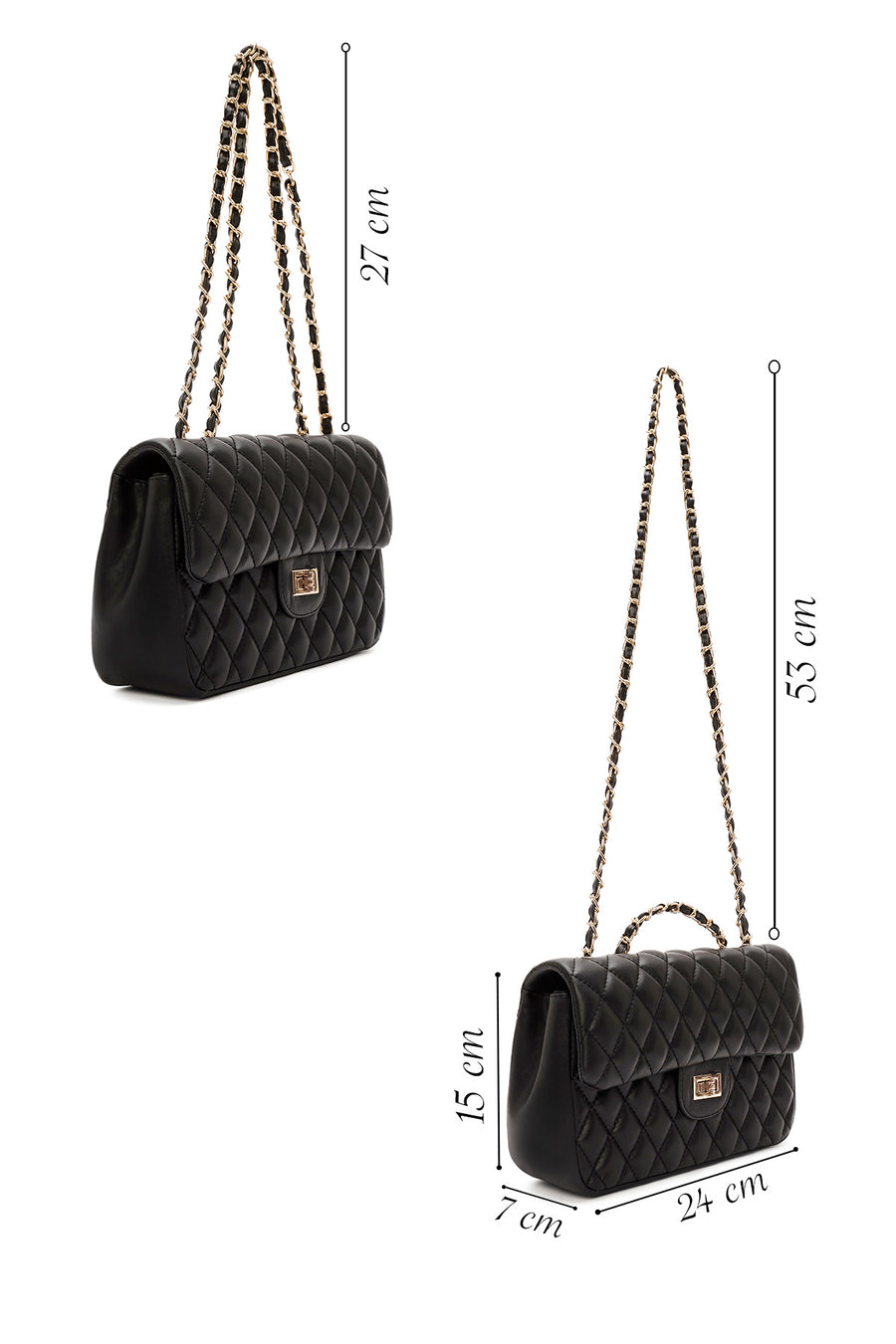 Women Black Long Strap Quilted Shoulder Bag