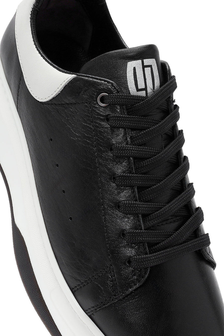 Erkek Siyah Bağcıklı Deri Sneaker