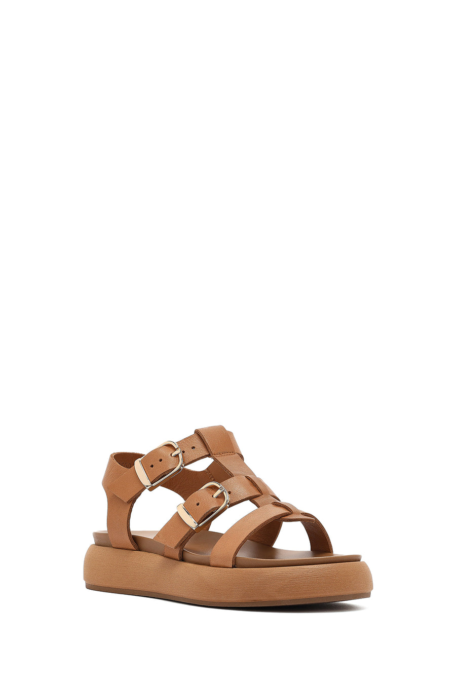 Women's Brown Buckled Thick Soled Leather Sandals