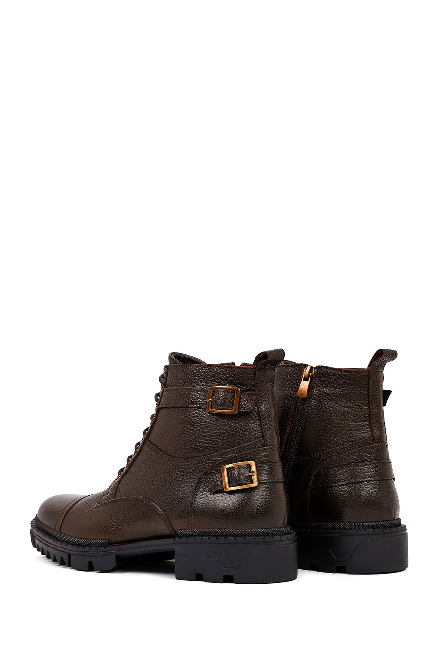 Men's Brown Lace-Up Leather Casual Combat Boots