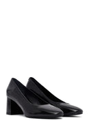 Woman Black Thick-heeled Leather Shoes | Derimod