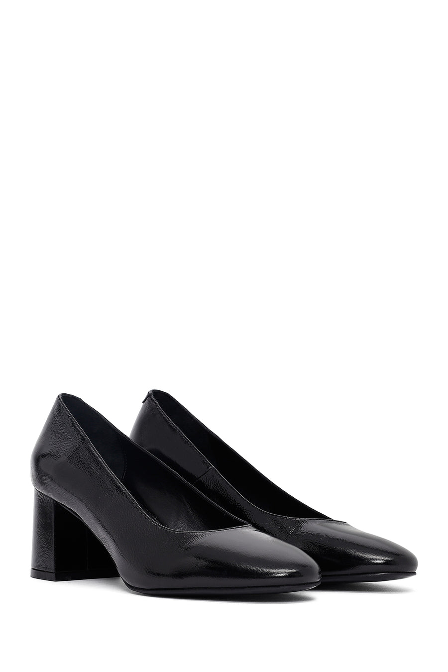 Woman Black Thick-heeled Leather Shoes